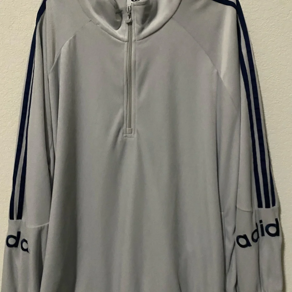 ADIDAS ORIGINALS 90’s ARCHIVE RETRO VELOUR LOGO HALF ZIP GRAY BLUE SWEATSHIRT XL